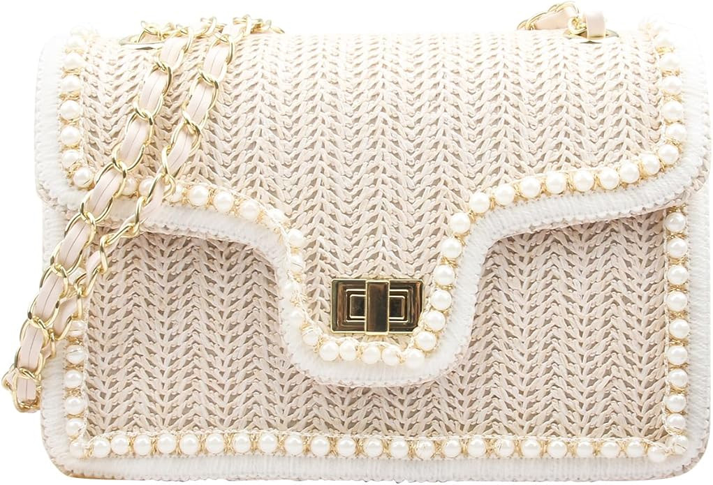 Women Shoulder Bag, Flap Crossbody Bag for Girls Stylish Evening Purse with Pearls Decor | Amazon (US)