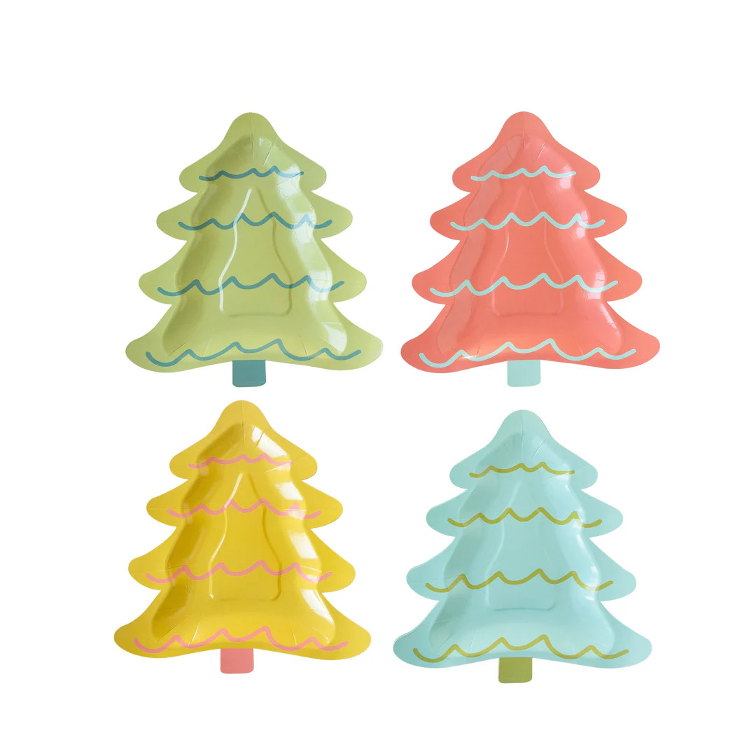 Bright Holiday Tree Shaped Paper Plate Set | My Mind's Eye