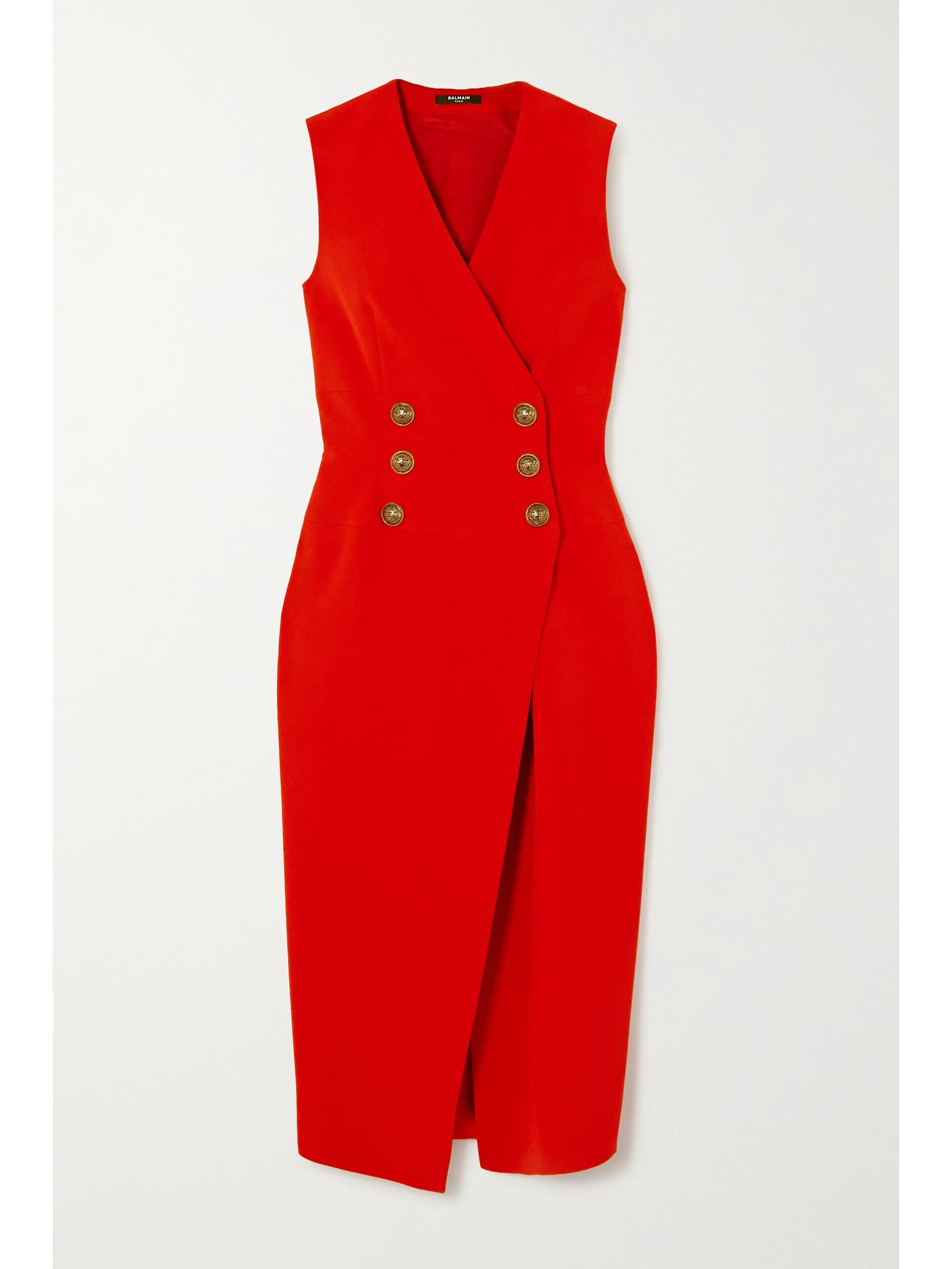 Red Crepe midi dress | Balmain | NET-A-PORTER | NET-A-PORTER (UK & EU)
