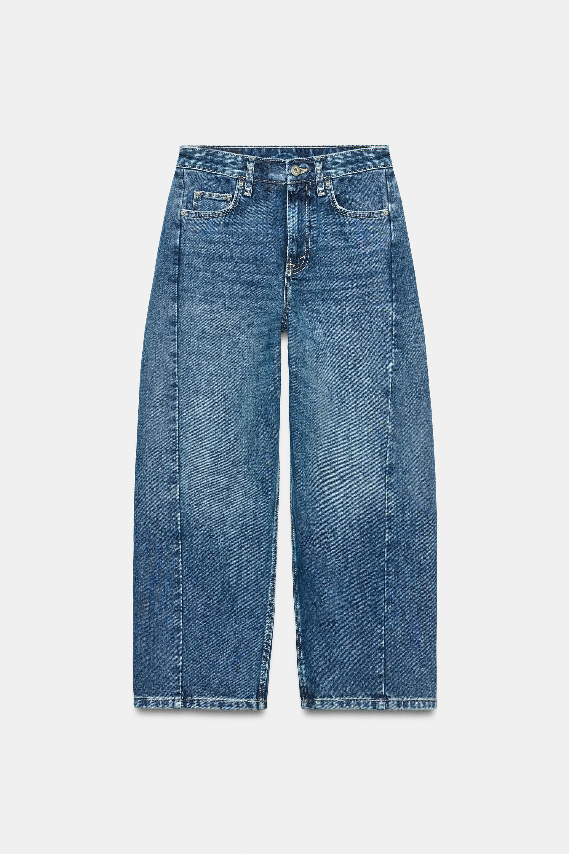 Zara - Zw Collection Mid-Waist Relaxed Ankle Jeans - Blue - 6 - Woman | Zara UK