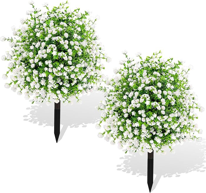 Artificial Boxwood Topiary Ball Trees with Ground Spikes UV Resistant Faux Greenery Shrubs Fake S... | Amazon (US)