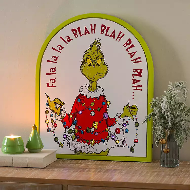 LED Grinch Fa La Blah Blah Framed Canvas Print | Kirklands Home | Kirklands