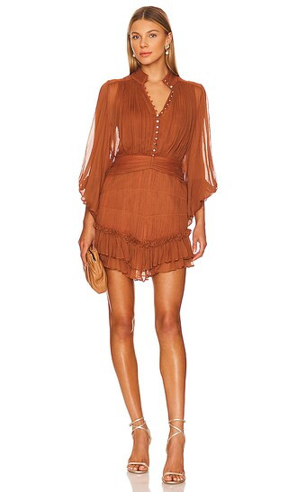 L?onie Button Up Ruched Mini Dress in Almond | Revolve Clothing (Global)