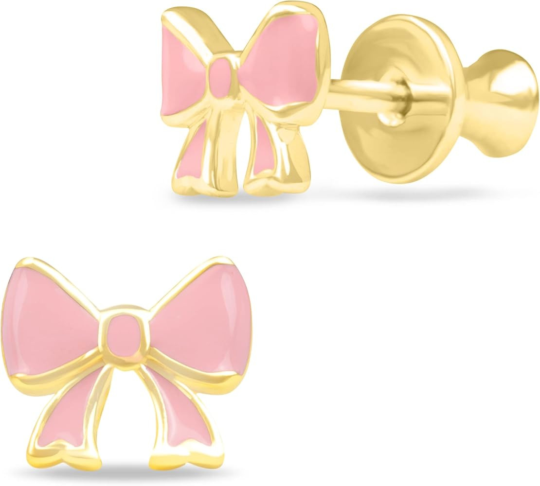 Yellow Gold Plated Sterling Silver Enamel CZ Stud Earrings for Girls - Assorted Designs, 1-Pair a... | Amazon (US)