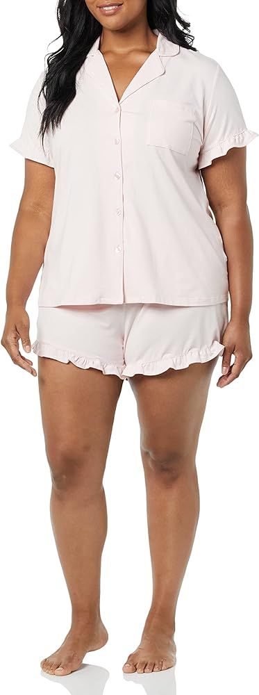 Amazon Essentials Women's Cotton Modal Piped Notch Collar Pajama Set (Available in Plus Size) | Amazon (US)