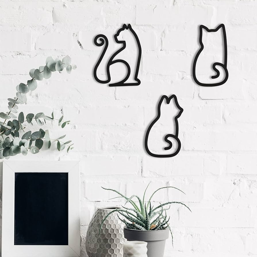 Ferraycle 3 Pieces Black Cat Metal Wall Art Wire Wall Sign Cat Sign Decor for Kitchen Restaurant ... | Amazon (US)