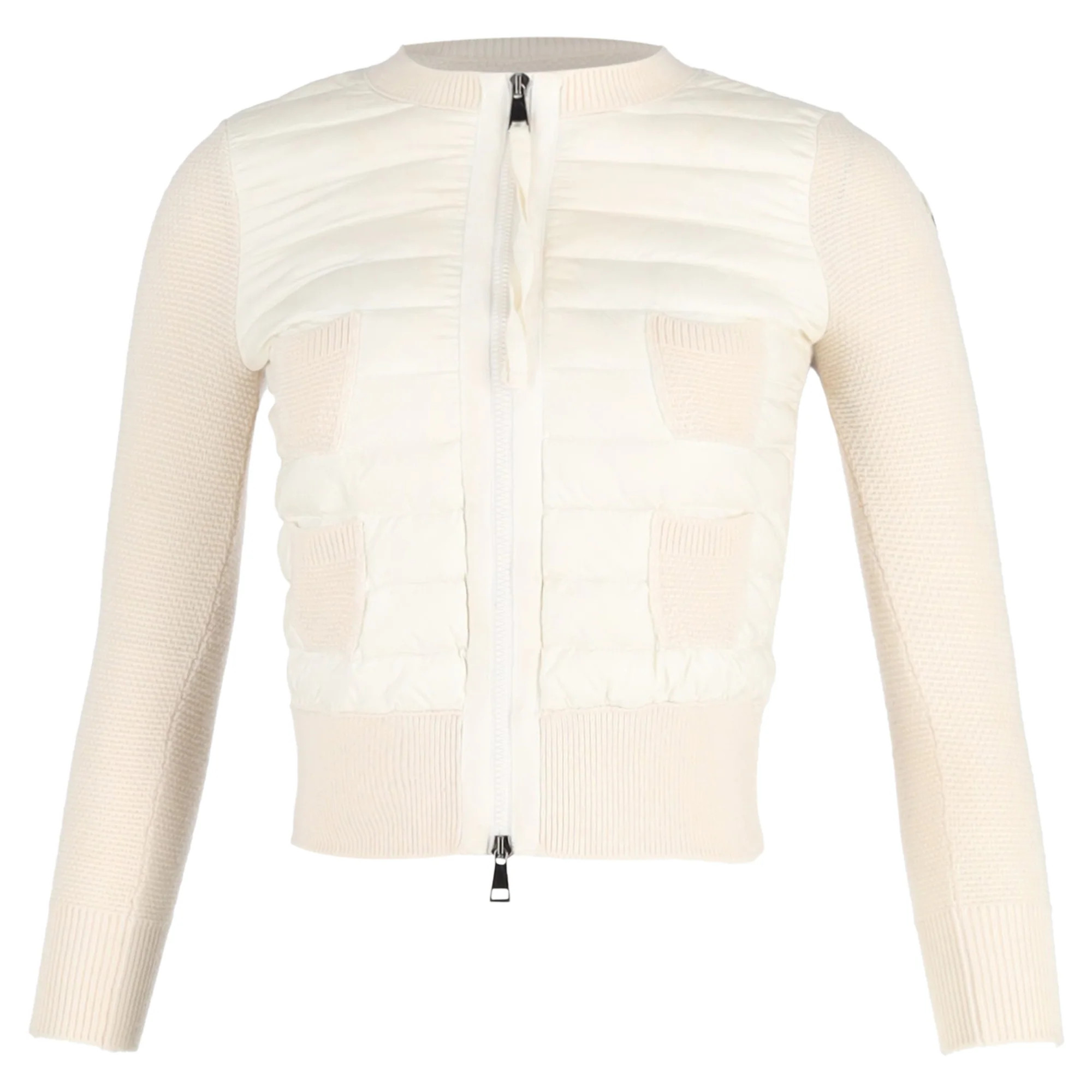 Moncler Quilted Zipped Cardigan in Cream Polyamide | Shop Simon
