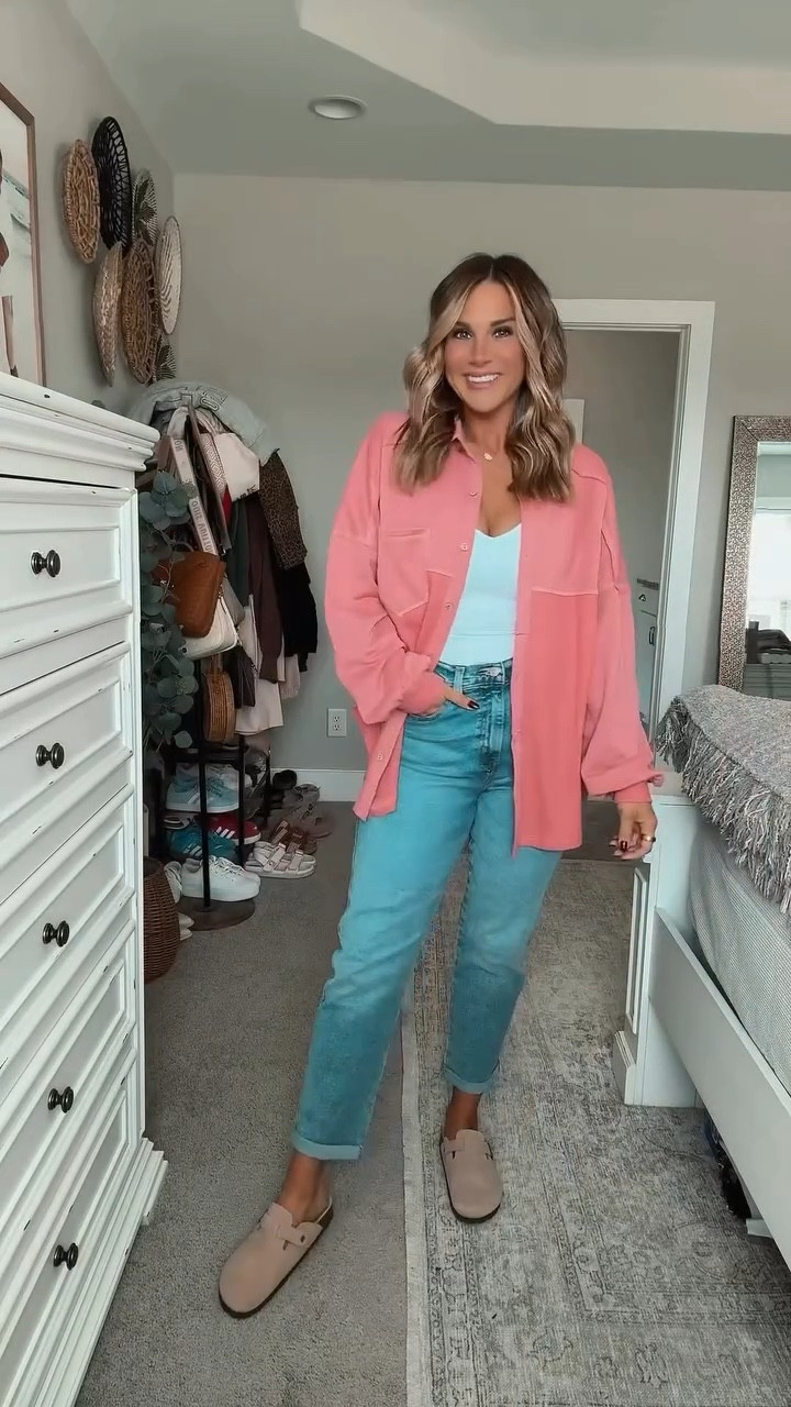Obsessed with this new fall shacket color! It’s a must-have staple for your closet. And these clogs? The IT shoe for fall 🍁
I am 5’6 147 lbs wearing a size 28 (size 6) jeans, small bodysuit, size medium bra (34C) size medium jacket (wanted oversized for leggings wear too) Shoes fit true to size (7.5/8) 

#LTKSeasonal