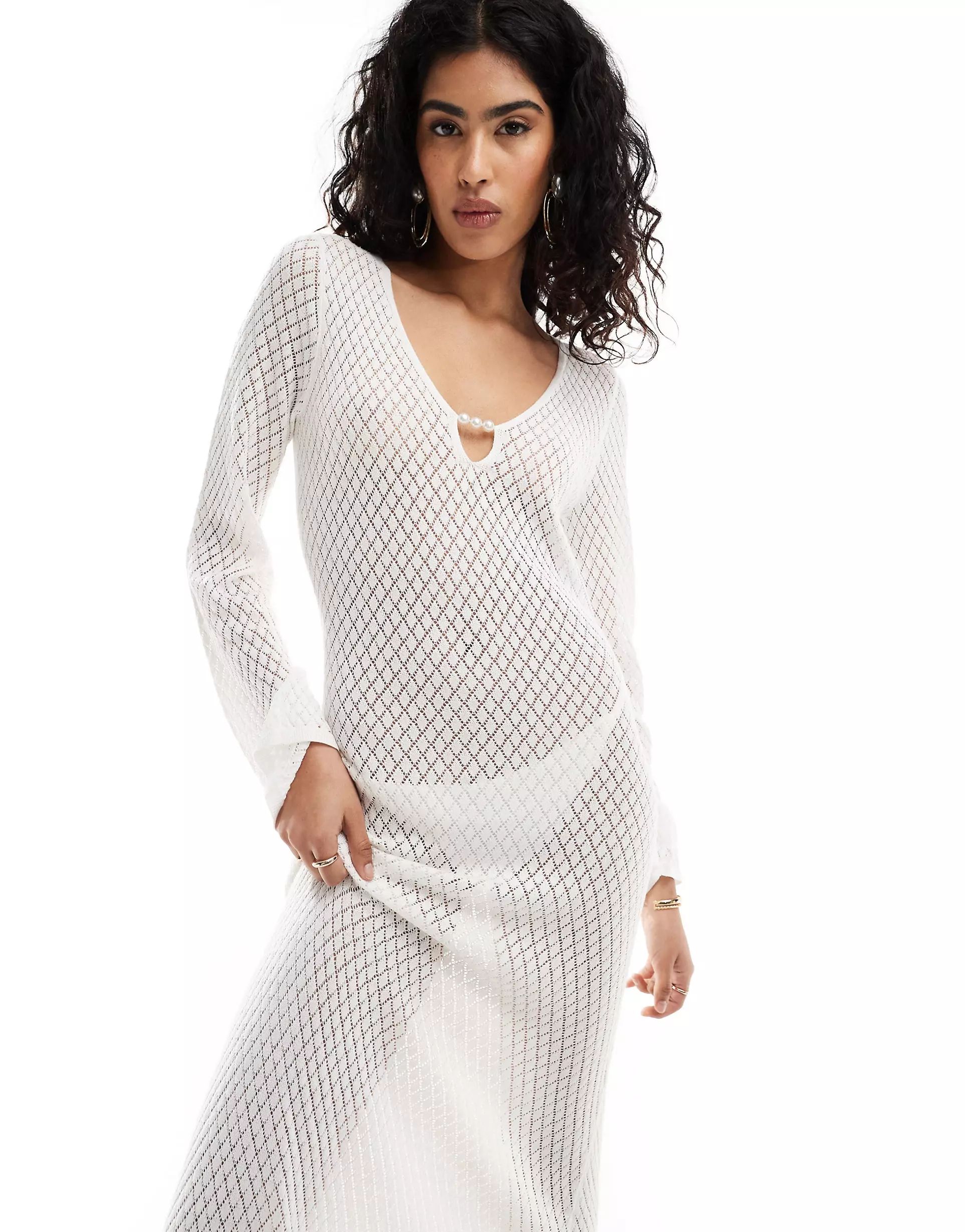 Pretty Lavish Bachelorette crochet knit cut-out maxi dress in ivory | ASOS (Global)