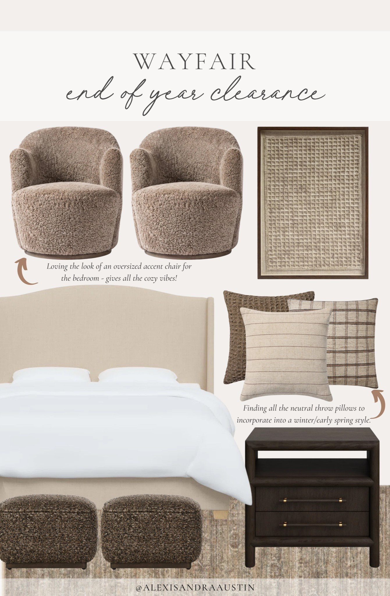 Rounding up all of my favorite @wayfair find during the End of Year Clearance! Save up to 60% plus fast and free shipping over $35 - including my newest Allis linen upholstered bed.

#wayfair #wayfairpartner #ad

Home finds, neutral home inspo, home refresh, furniture favorites, neutral wood tones, accent chair, linen upholstered bed, deal of the day, sale alert, cozy throw pillow, neutral wall art, cozy accent chair, nightstand details, vintage style area rug, Wayfair, shop the look!

#LTKSeasonal #LTKHome #LTKSaleAlert
