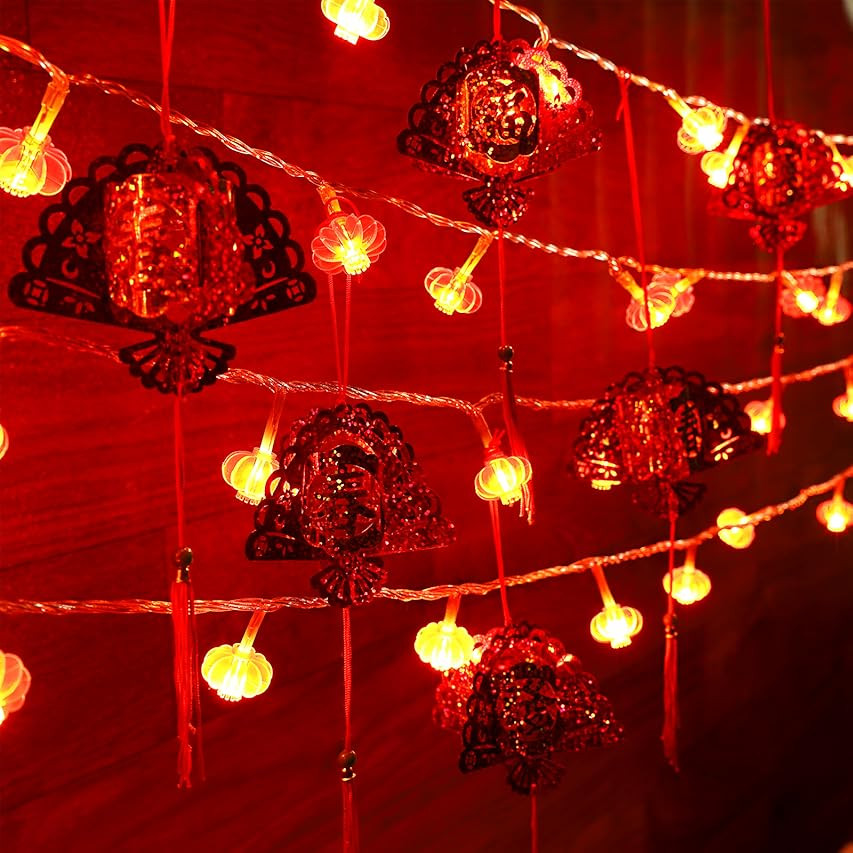 HOHOTIME 50 Red Lanterns Mini String Lantern, 16.5 Feet Chinese New Year Lantern Battery Operated wi | Amazon (US)