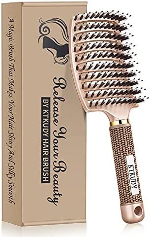 KTKUDY Detangling Brush Getting Knots Out without Pain - Boar Bristles Hair Brush Make Hair Shiny... | Amazon (US)