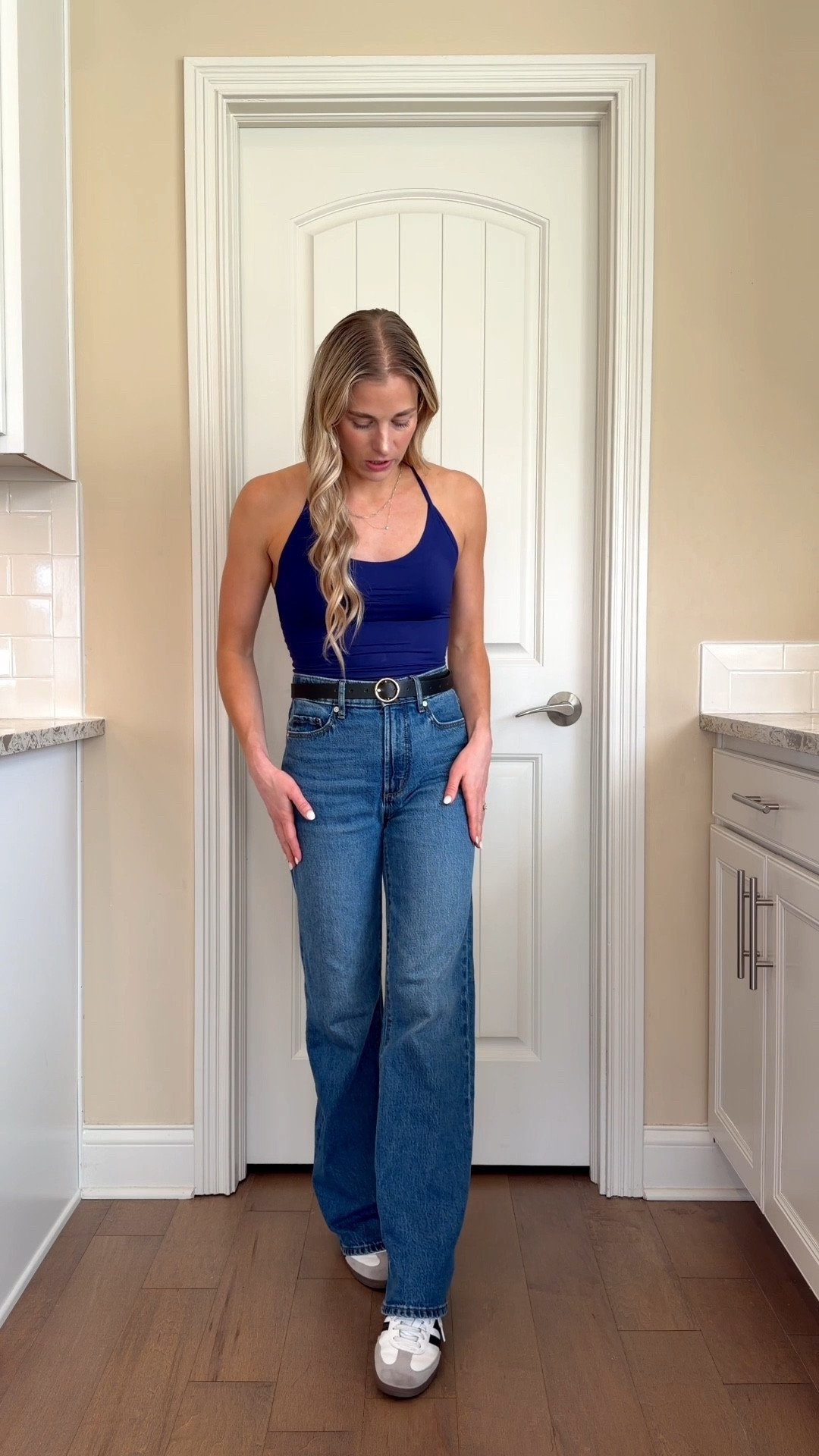 New jeans from The Loft! Size 24! I have a 26 in waist and I still had wiggle room in the waist! I’m 5’ 4” wearing a regular  💙💙💙💙💙💙💙💙💙💙 mom jeans. Baggy jeans. Wide leg jeans. Dark wash jeans. Spring outfits 2026. Casual spring outfit. Adidas sambas  

#LTKgrwm #LTKootd