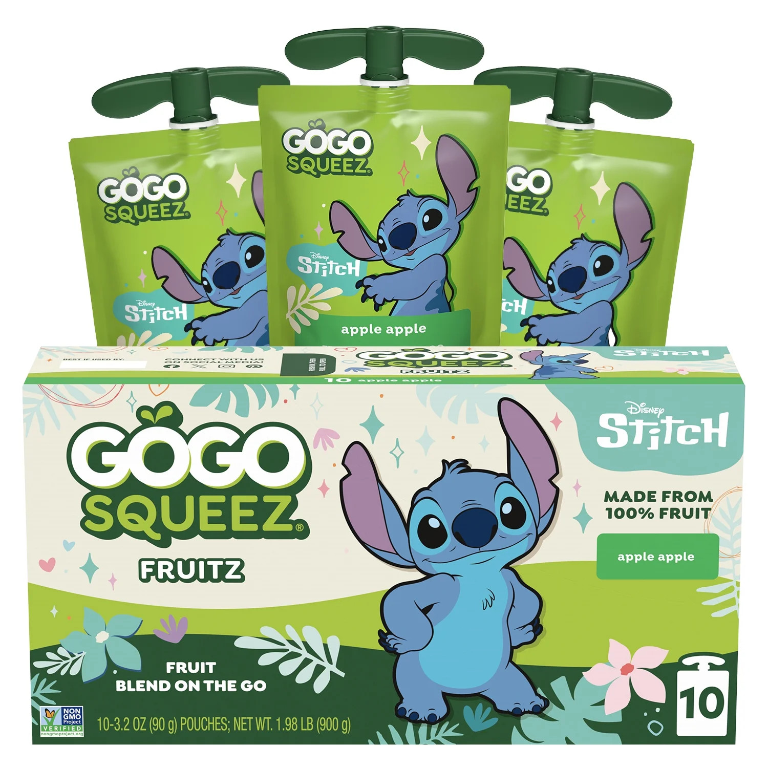 GoGo squeeZ Applesauce and Fruit Puree, Apple Apple, Disney’s Lilo & Stitch, 3.2 oz Pouches (10... | Walmart (US)
