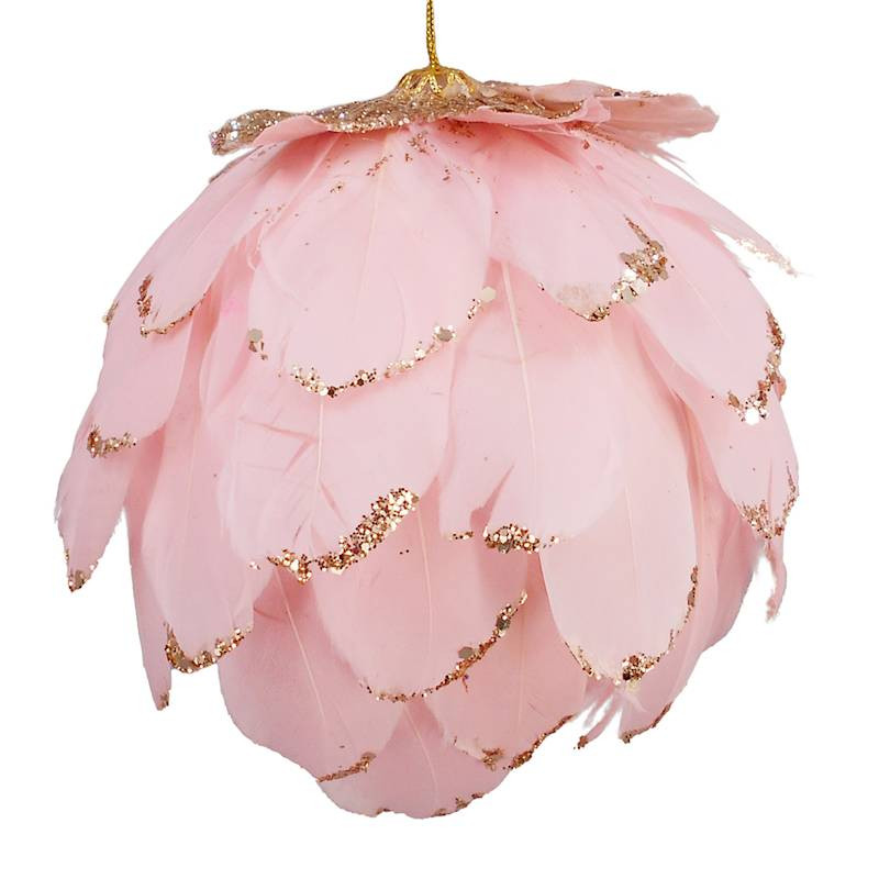 Pink Feather Ball Ornament, 4.7" | At Home
