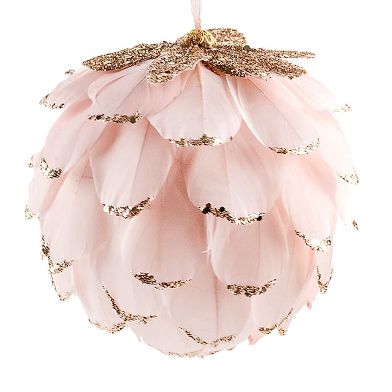 Pink Feather Ball Ornament, 4.7" | At Home