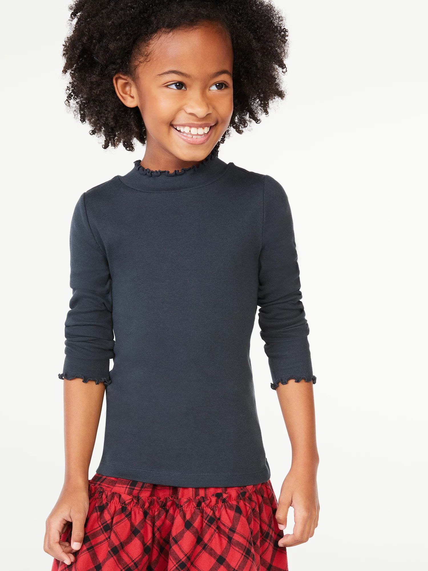 Free Assembly Girls Long Sleeve Ribbed Turtleneck T-Shirt, Sizes 4- 18 | Walmart (US)