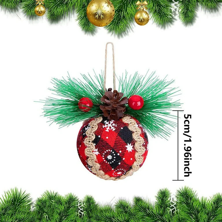 Rustic Christmas Tree Ornaments - 2" Black & Red Buffalo Plaid Fabric Ball with Pine Cones & Gree... | Walmart (US)