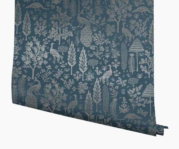 Navy & Metallic Silver Menagerie Toile Wallpaper | Rifle Paper Co.