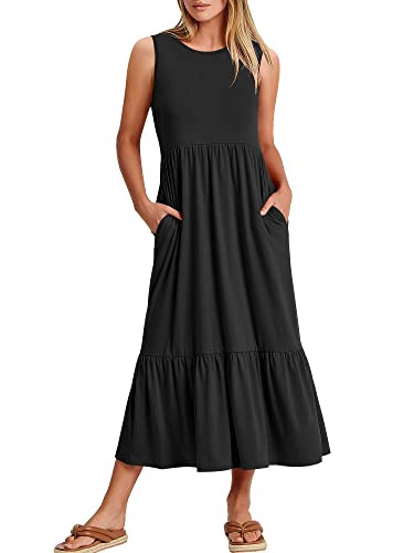 ANRABESS Women Summer Casual Sleeveless Crewneck Sundress Aline Flowy Tiered Maxi Long Beach Dres... | Amazon (US)
