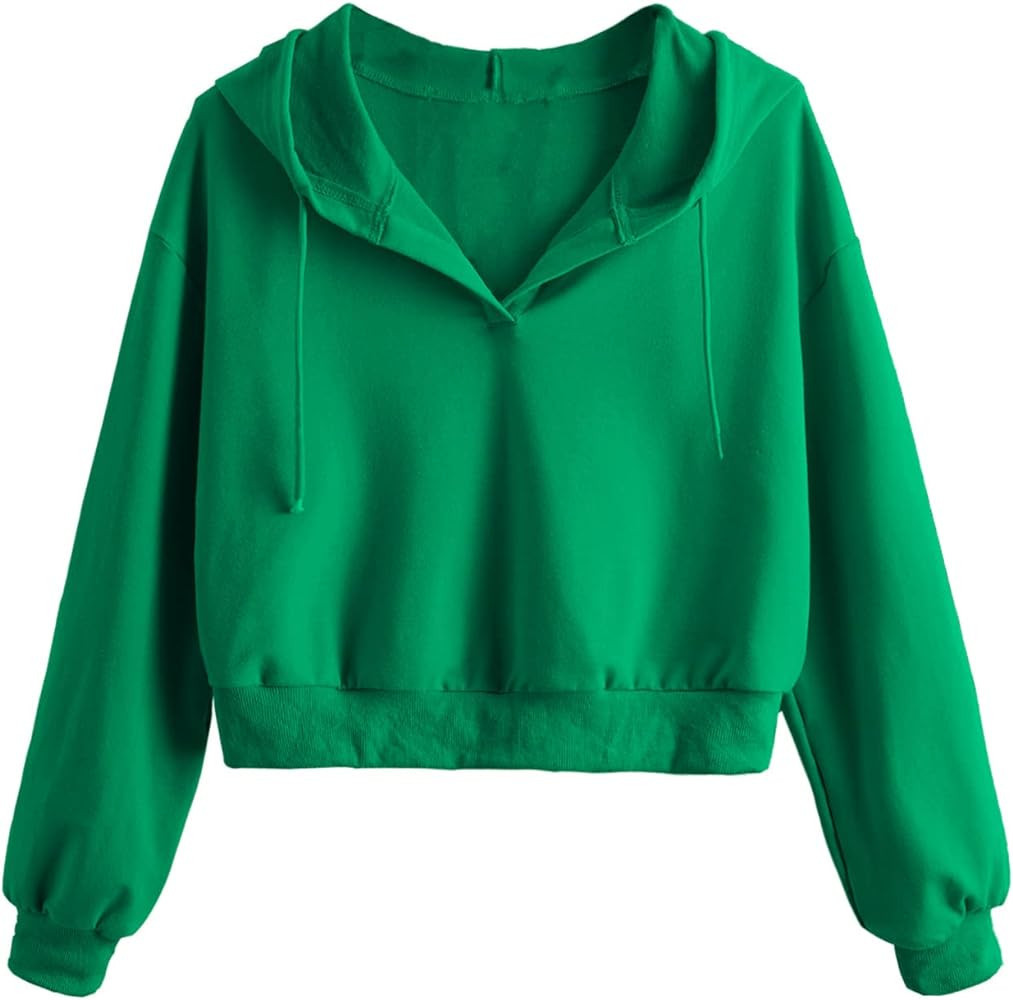 Verdusa Women's Long Sleeve Drop Shoulder Drawstring Crop Hoodie Sweatshirt | Amazon (US)