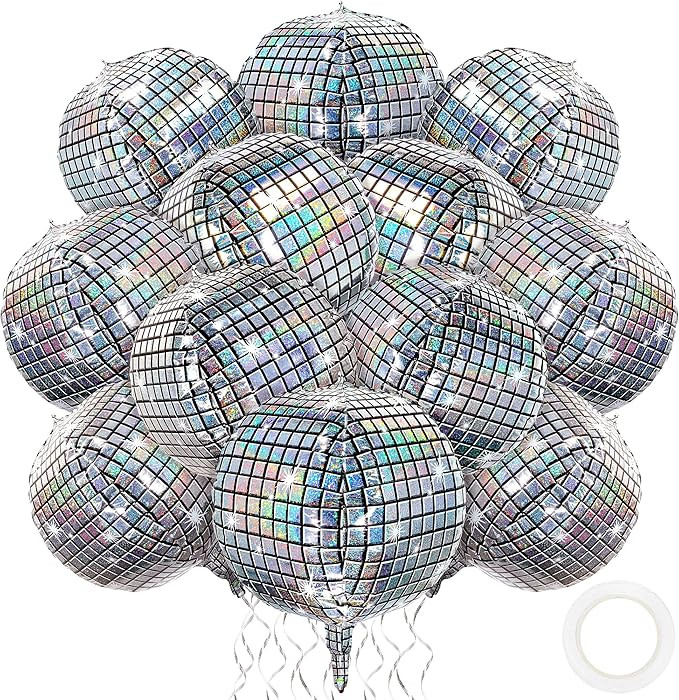 durony 12 Pieces 18 inches Disco Ball Balloons 4D Aluminum Foil Balloons Silver Party Decorations... | Amazon (US)