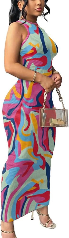 Nimsruc Women Summer Sexy Bodycon Maxi Dress Casual Long Dresses | Amazon (US)