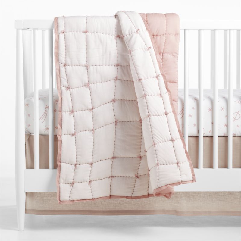 Wonky Grid Light Pink Baby Crib Quilt | Crate & Kids | Crate & Barrel