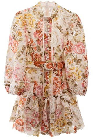 ZIMMERMANN EMBROIDERED MINI DRESS 2 Pink, Orange, Green Linen | Residenza725 US