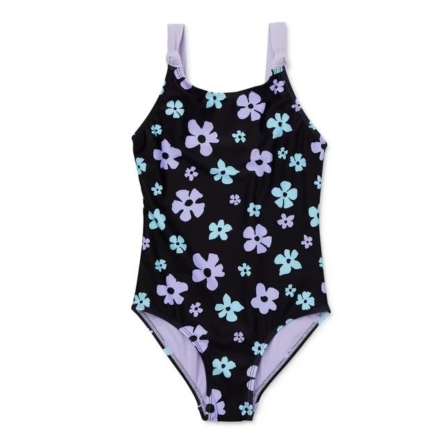 Wonder Nation Girls’ Knotted Strap One-Piece Swimsuit with UPF 50, Sizes 4-18 & Plus | Walmart (US)