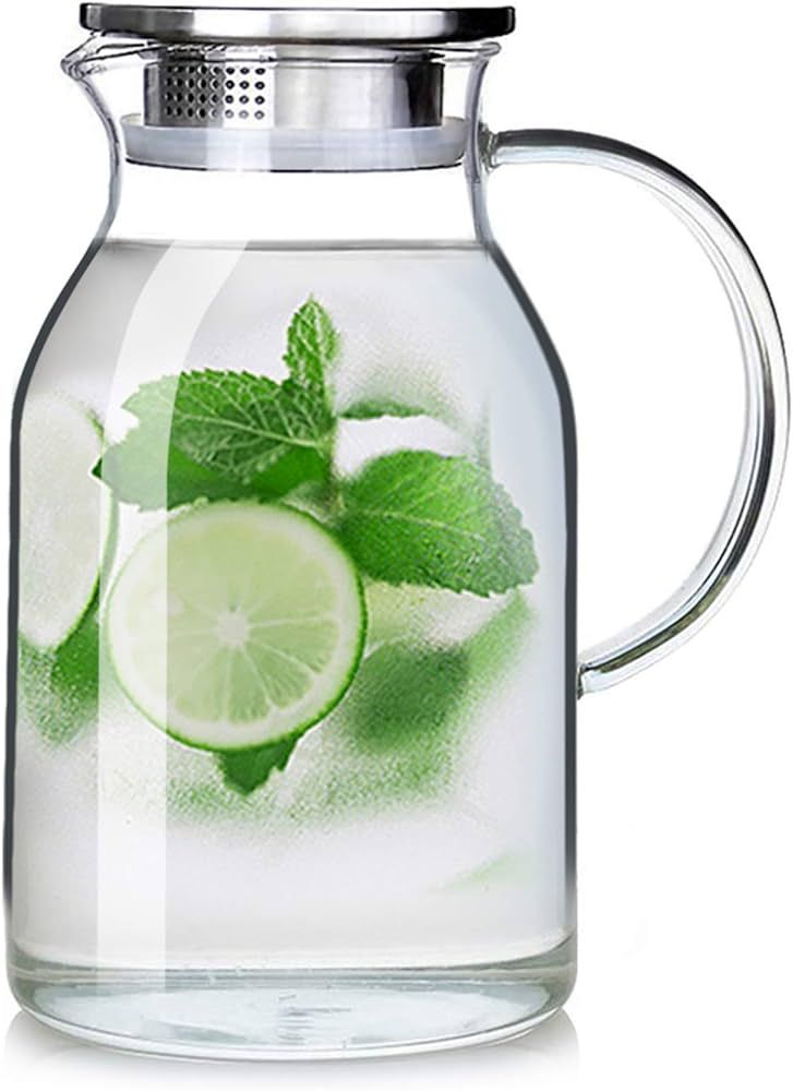 88OZ Glass Pitcher with Lid and Spout - High Heat Resistance Pitcher for Hot/Cold Water & Iced Te... | Amazon (US)