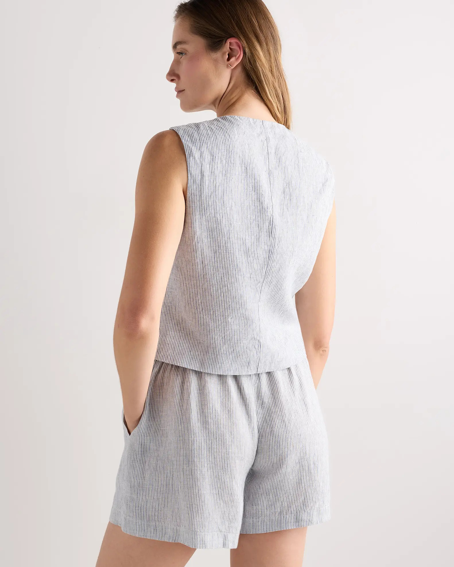 100% European Linen Vest in Blue Pinstripe | Quince