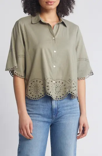Clo Eyelet Border Button-Up Shirt | Nordstrom Rack