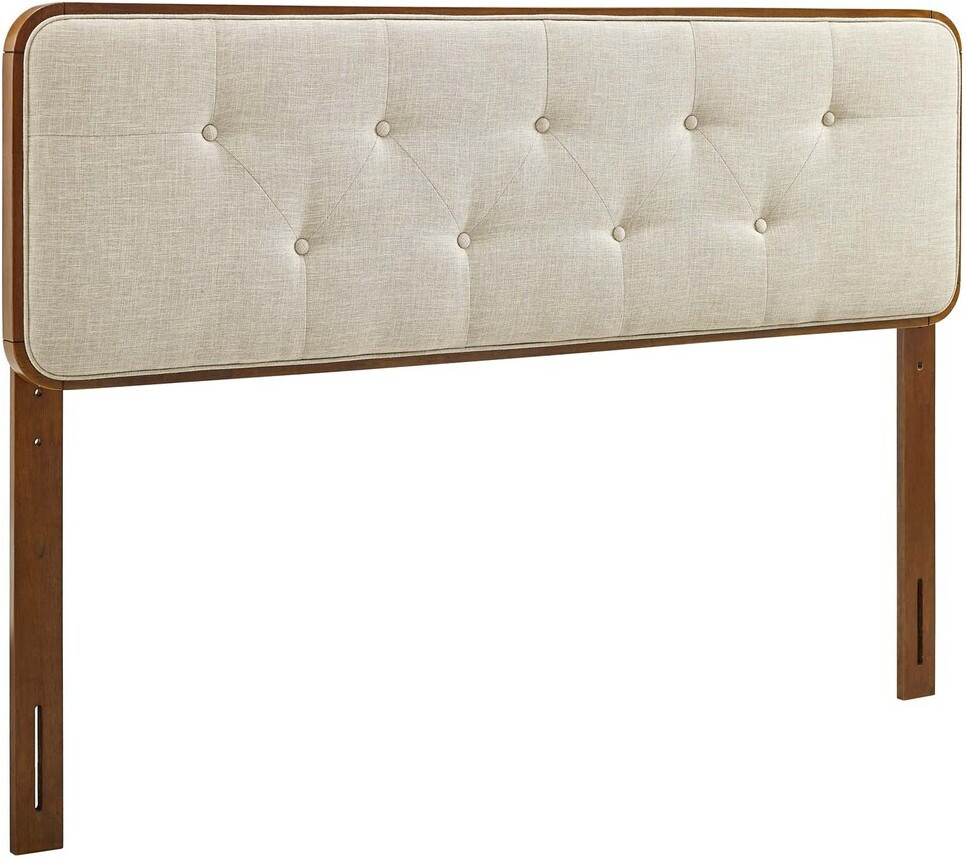 Collins Tufted Queen Fabric and Wood Headboard In Walnut Beige | 1stopbedrooms