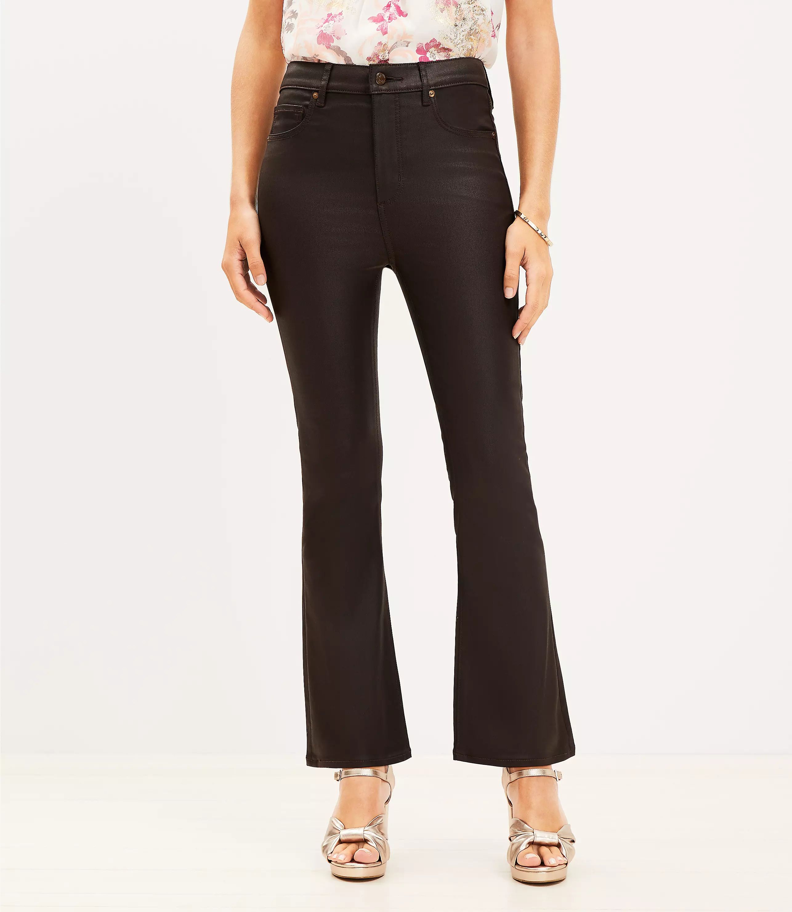 Coated High Rise Kick Crop Jeans in Brown | LOFT