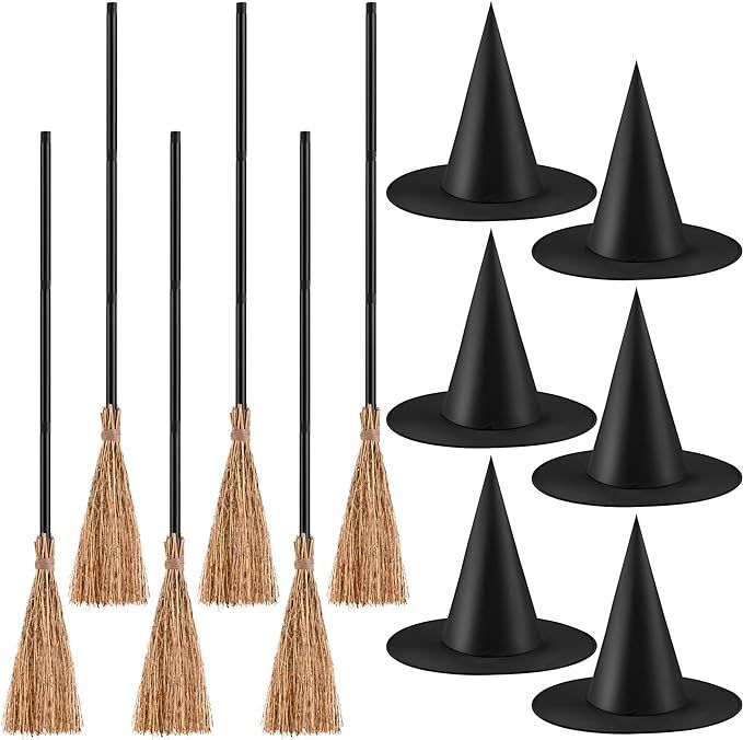 12 Pieces Halloween Costume Accessories Set with 6 Halloween Retractable Witch Broom and 6 Cospla... | Amazon (US)