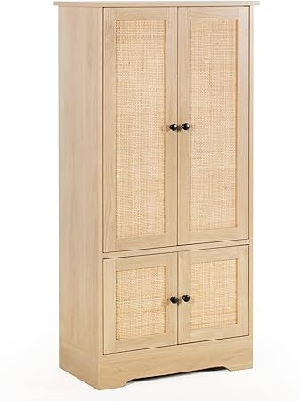 HOPUBUY Storage Cabinet with Rattan Doors, Rattan Cabinet Small Bathroom Storage Cabinet with Adj... | Amazon (US)