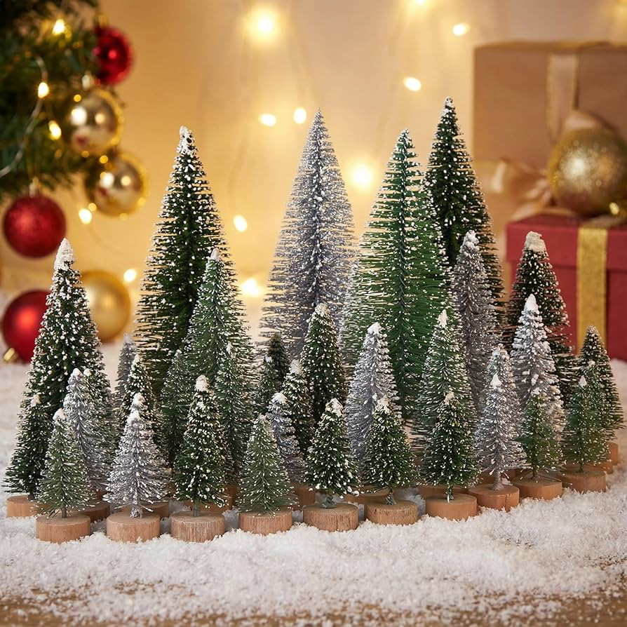 LOVEINUSA 45PCS Colorful Mini Christmas Trees, Snow Frosted Sisal Bottle Brush Trees with Wooden ... | Amazon (US)