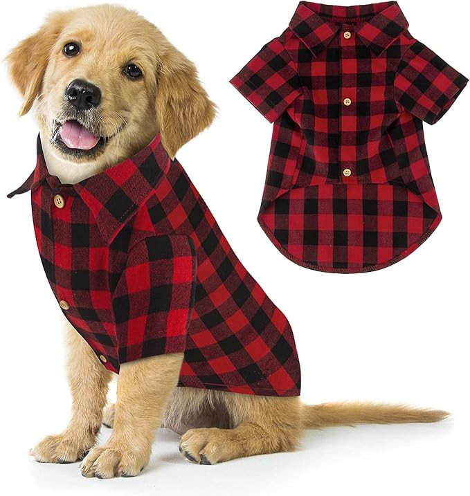 Plaid Dog Shirt Red Buffalo Dog Outfit Soft Casual Dog Clothes for Small Medium Large Dogs Puppy ... | Amazon (US)