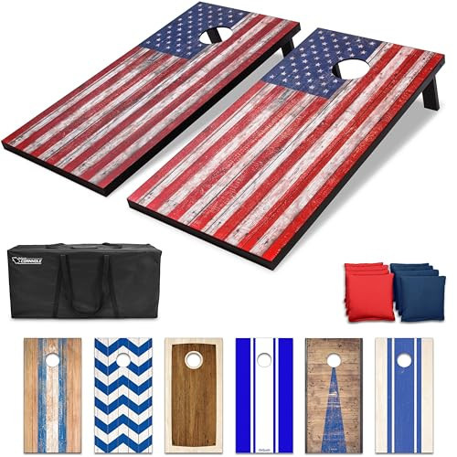 GoSports 4 x 2 ft American Flag Design Cornhole Game Set - Includes Two 4 x 2 ft Boards, 8 Bean Bags, and Carry Case | Amazon (US)