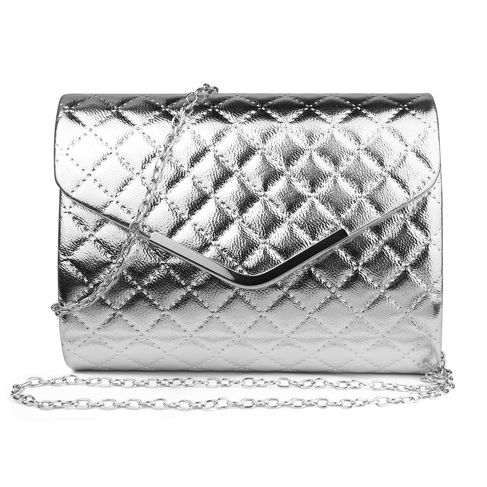 Quilted Texture Clutch Bag with Silver Chain Shoulder Strap for Women Travel Organization | Walmart (US)