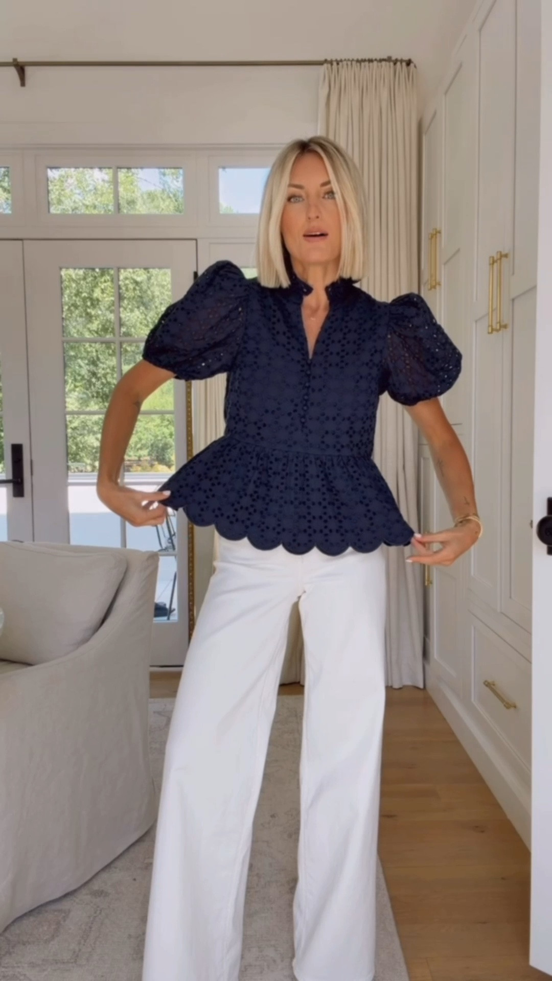 The scallop, eyelet, and puff sleeve details on this top are all some of my favorites! A great staple to have. Wearing S

Loverly grey, navy scallop hem top, Avara, fashion finds women, blouse for summer, puff sleeve women’s top

#LTKSeasonal