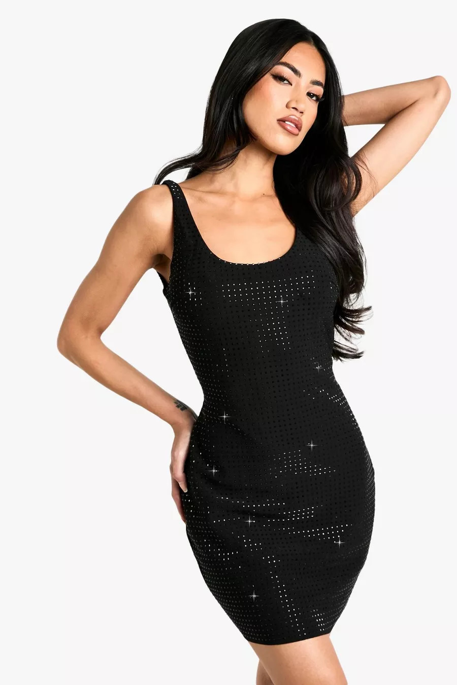 Hotfix Diamante Scoop Neck Mini Dress | Boohoo.com (UK & IE)