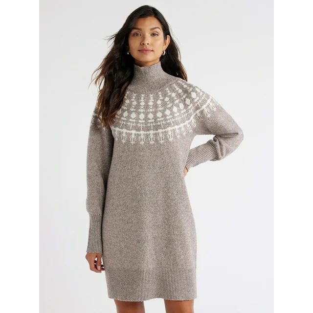 Free Assembly Women’s Fair Isle Turtleneck Sweater Mini Dress, Sizes XS-XXXL | Walmart (US)