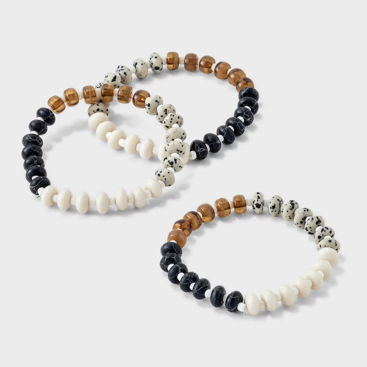 Mixed Semi-Precious Black Howlite Stretch Bracelet Set 3pc - Universal Thread™ Black/Brown/Crea... | Target