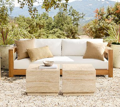 Pomona Faux Travertine Square Outdoor Bunching Table (22") | Pottery Barn (US)