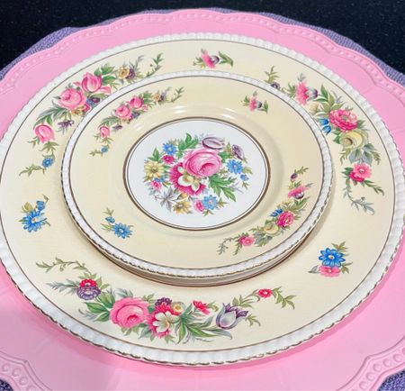 Hampton Court fine China, floral China, feminine China, vintage China, dinnerware, table setting, charger plates, pink China, home decor 

#LTKhome #LTKunder100 #LTKunder50