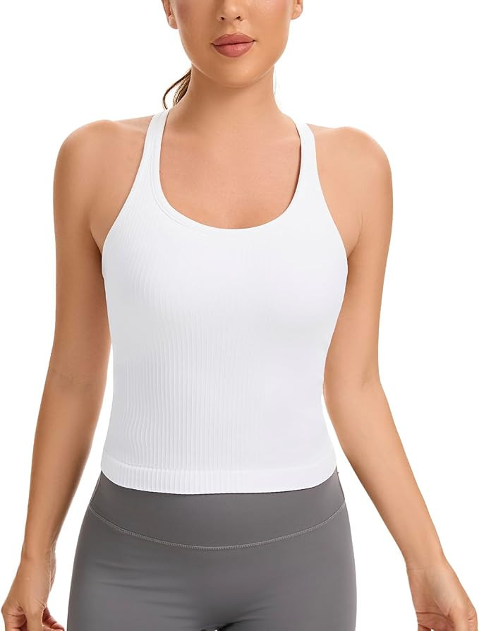 Lemef Vest Top with Built in Bra Sports Top for Women Ribbed Gym Tank Top Racerback Workout Yoga ... | Amazon (UK)