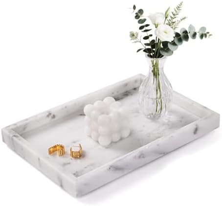Bathroom Tray for Countertop, Marble Perfume Tray for Dresser Organizer, Marble Tray for Bathroom... | Amazon (US)