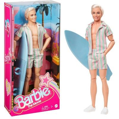 Barbie: The Movie Ken Doll Wearing Pastel Striped Beach Matching Set | Target